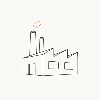 工厂厂房与烟囱手绘插画